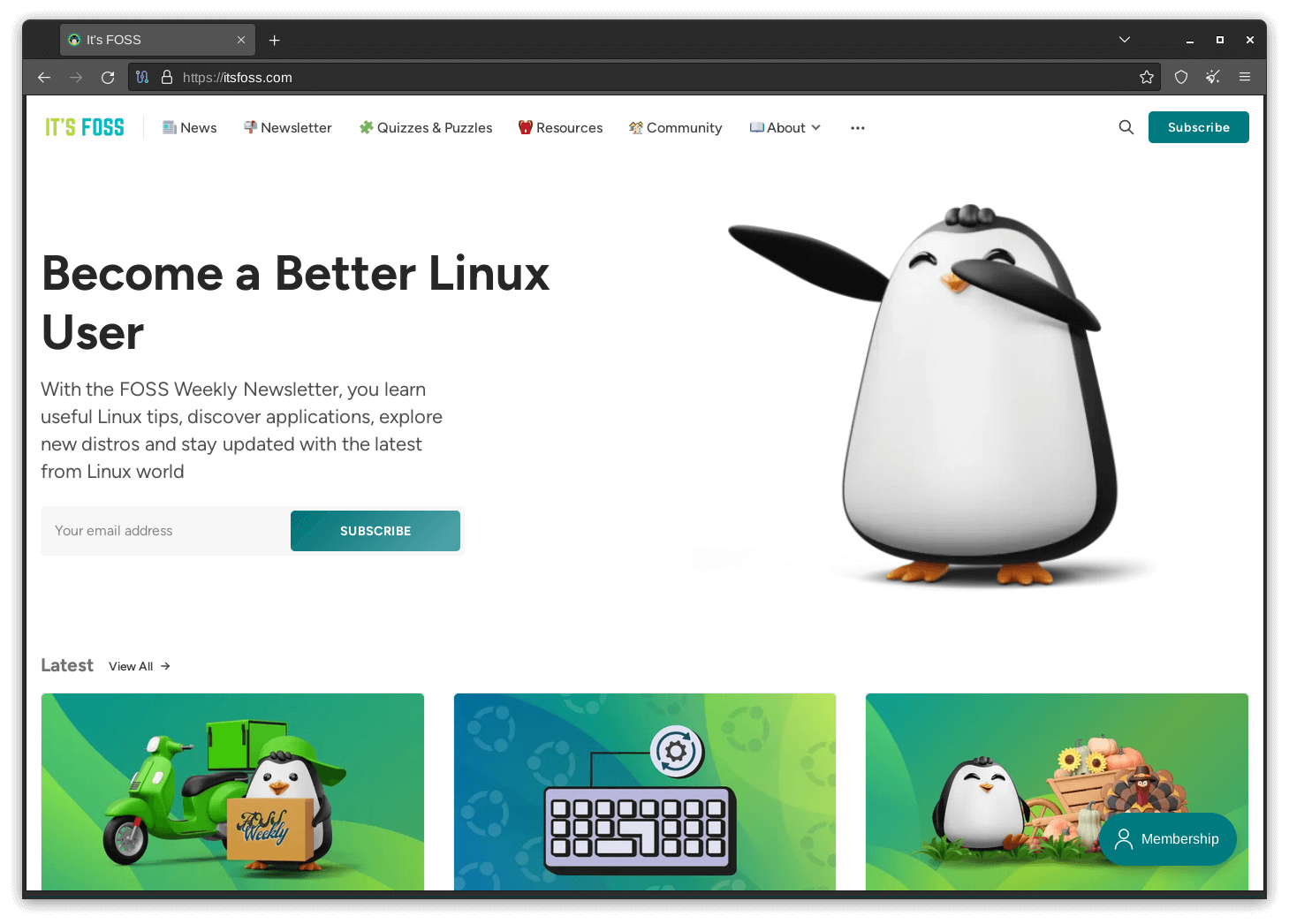 screenshot of tor browser featuring itsfoss.com 