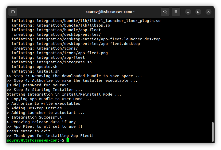 a screenshot of app fleet being installed using the shell