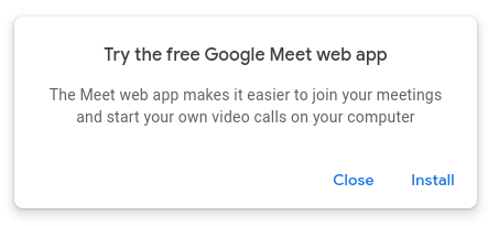 a screenshot of the google meet webapp popup for chromium browsers