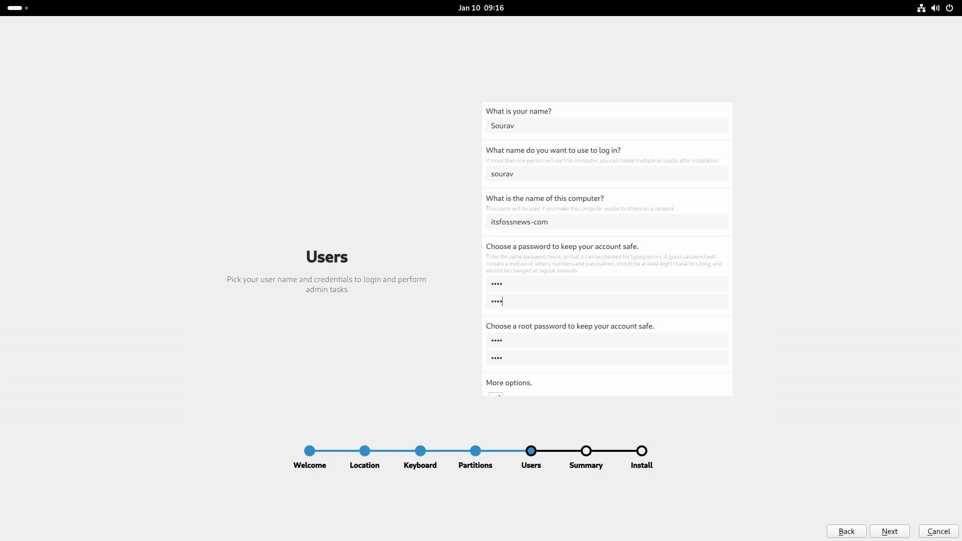 a screenshot of parch linux calamares installer