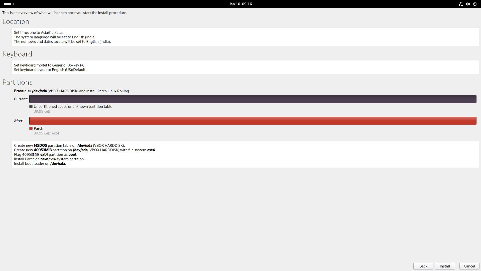 a screenshot of parch linux calamares installer