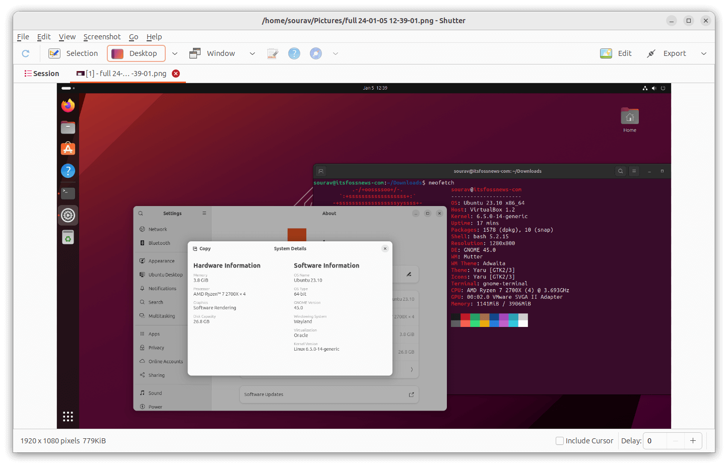 a screenshot of shutter working on wayland