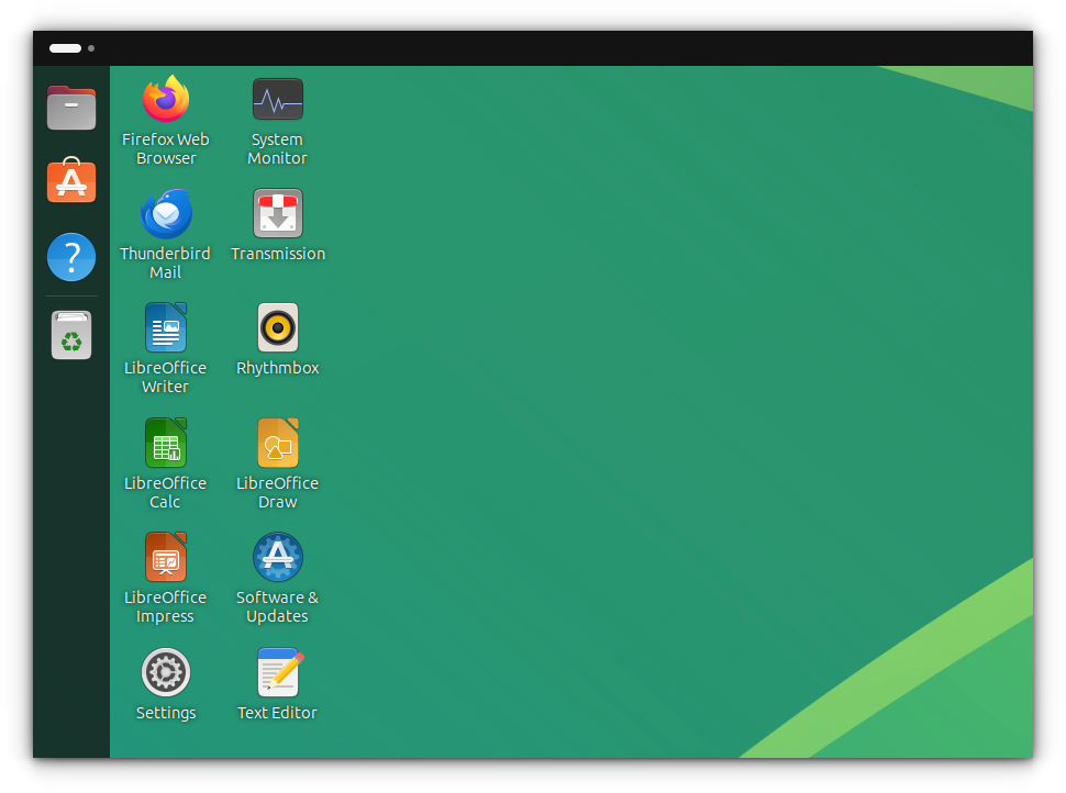 Ubuntu desktop with application icons added.