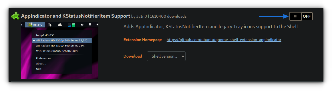 Install the AppIndicator and KStatusNotifierItem extension in GNOME from the GNOME Extensions web page.
