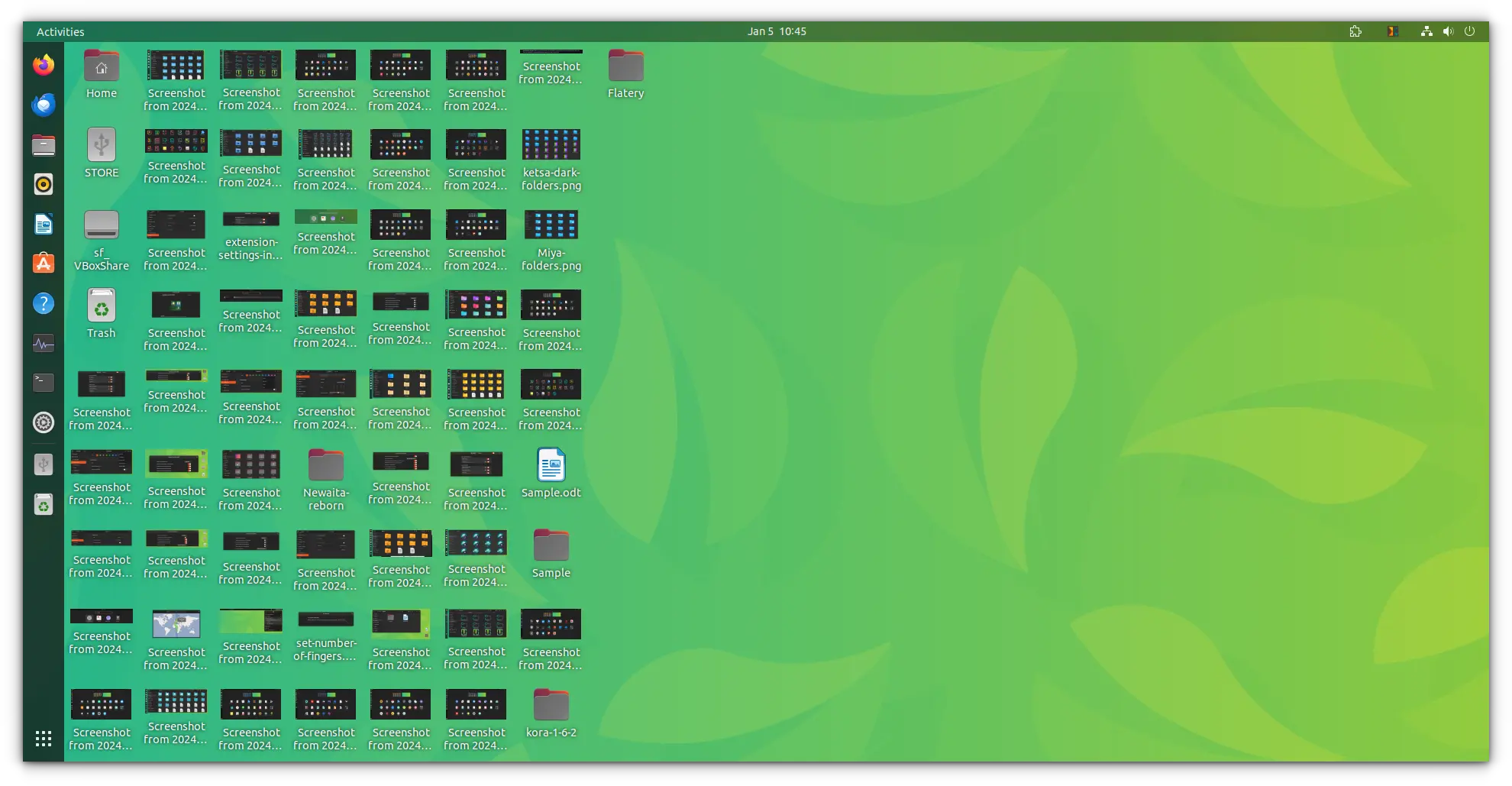 An Ubuntu Desktop with many icons placed