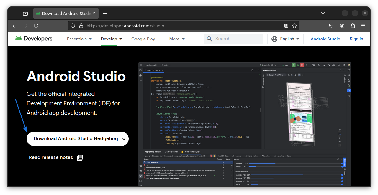 Download Android Studio installer files from the official website.