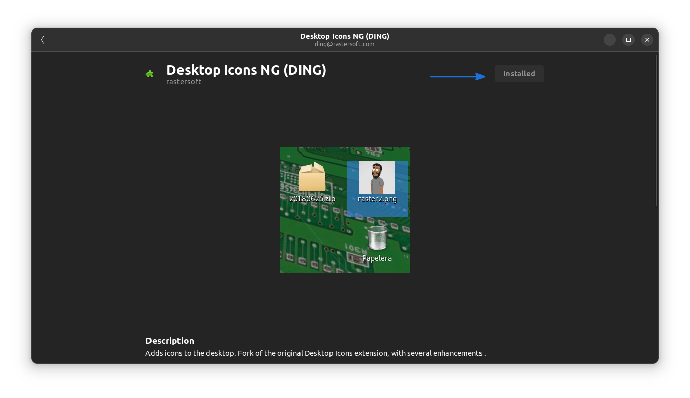 Install Desktop Icons NG extension using GNOME Shell Extension Manager Application