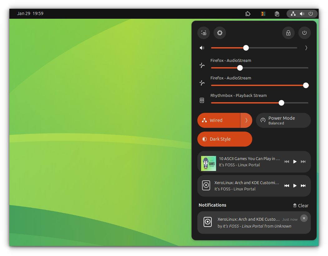 Quick Settings Tweaker Extension in GNOME Top Panel.