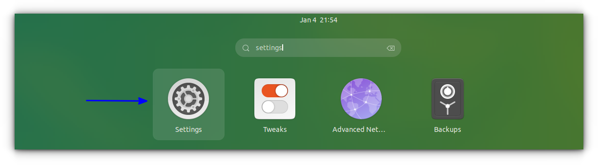 Select Settings from Ubuntu Activities Overview
