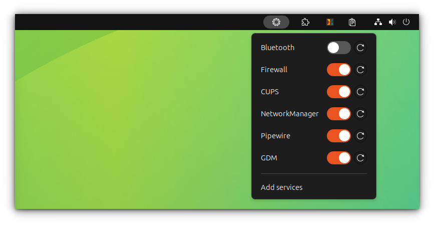Managing systemd services from GNOME top panel.