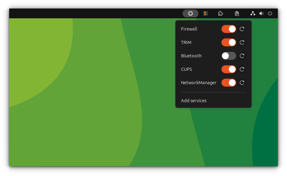 Systemd Manager Extension in GNOME Shell Top Panel