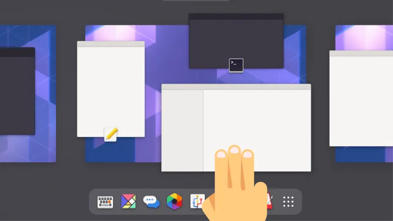 Illustration of three fingers swipe in GNOME