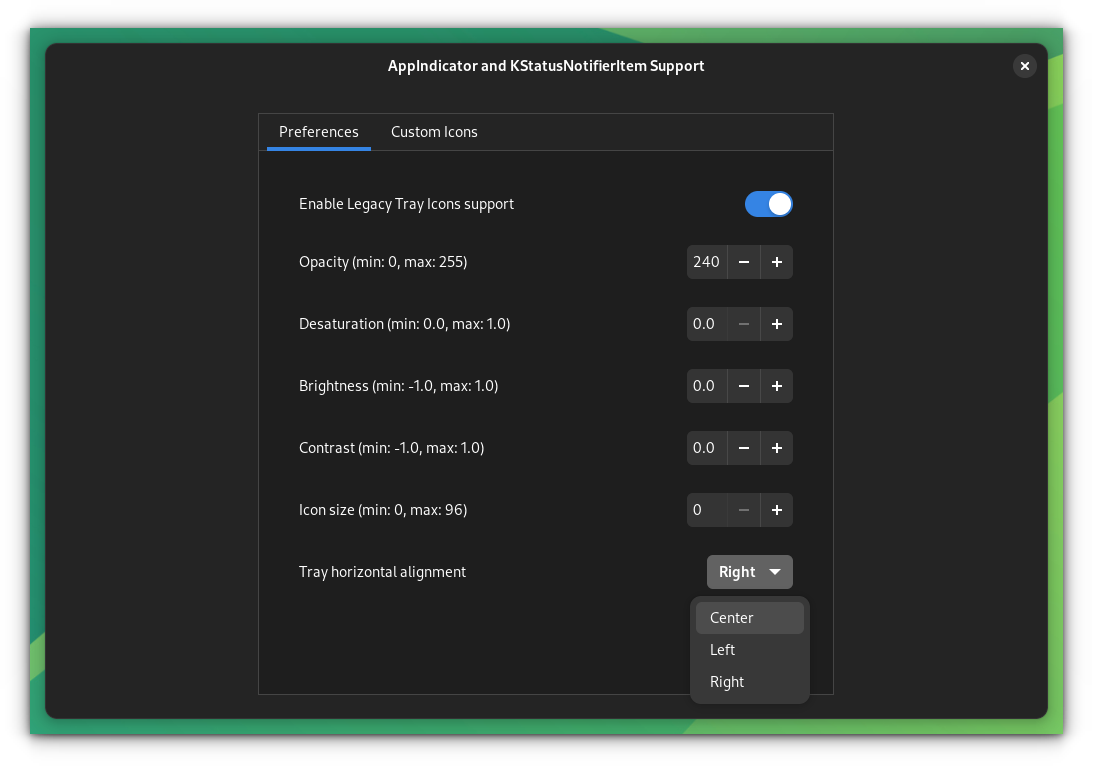Tweak settings available in AppIndicator and KStatusNotifierItem extension