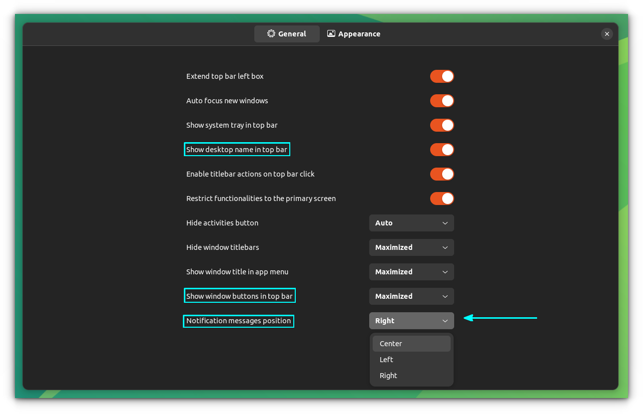 Unite extension settings with some interesting settings marked