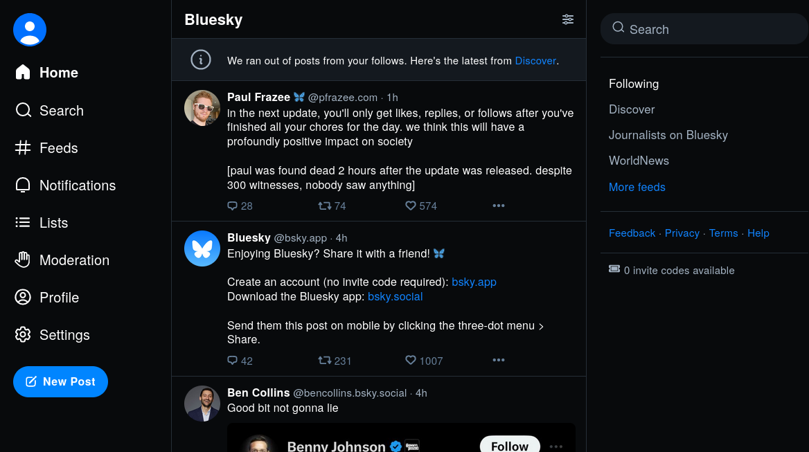 a screenshot of bluesky homepage