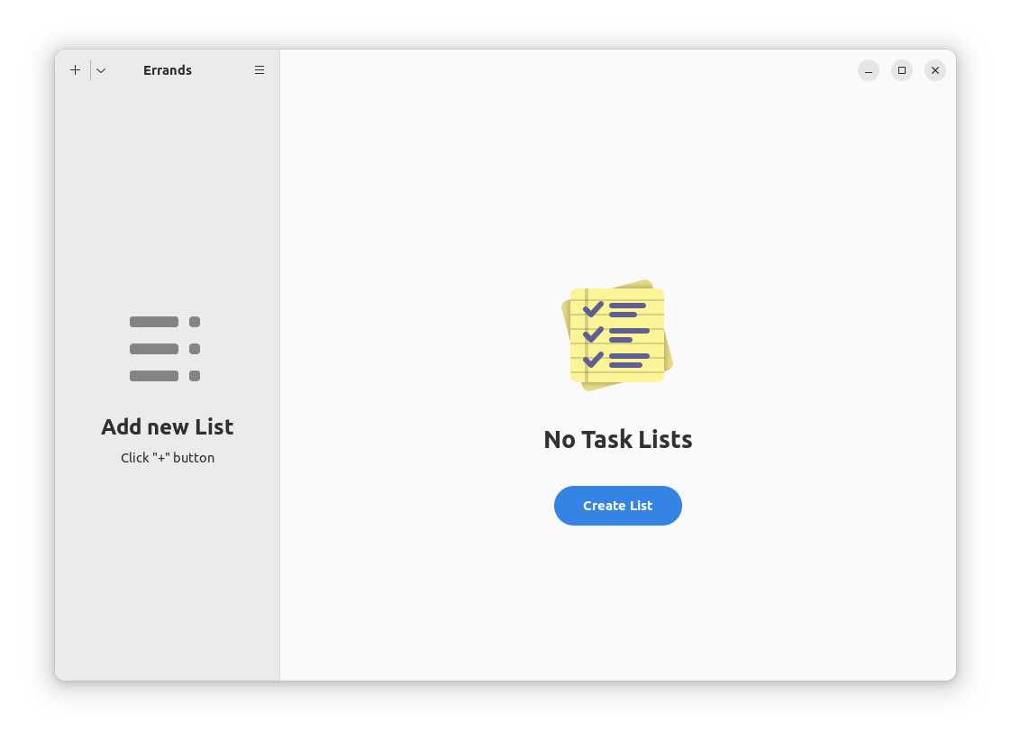 a screenshot of errands without any tasks or lists in it
