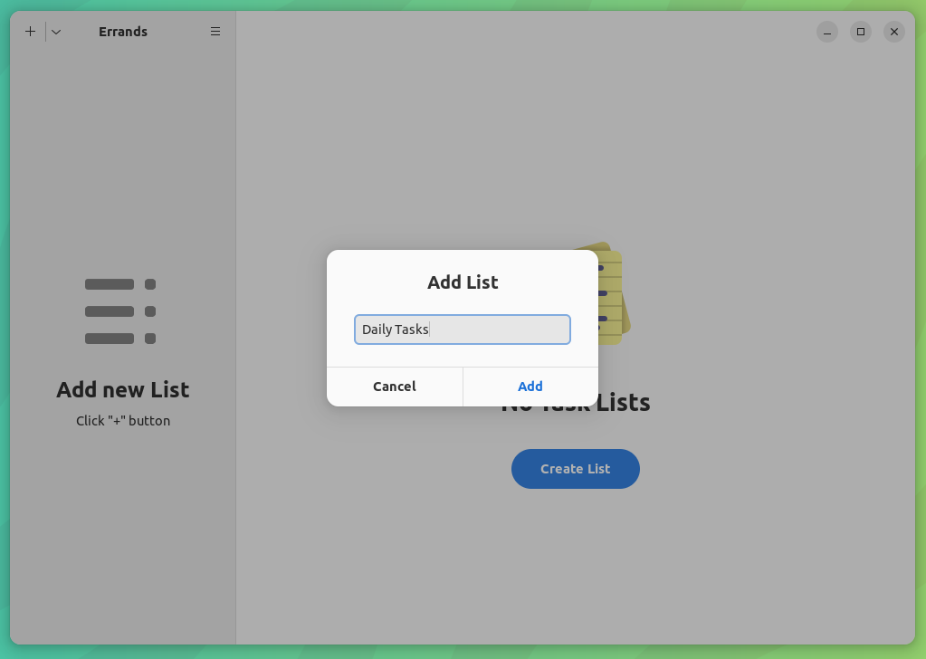 a screenshot of errands add new list