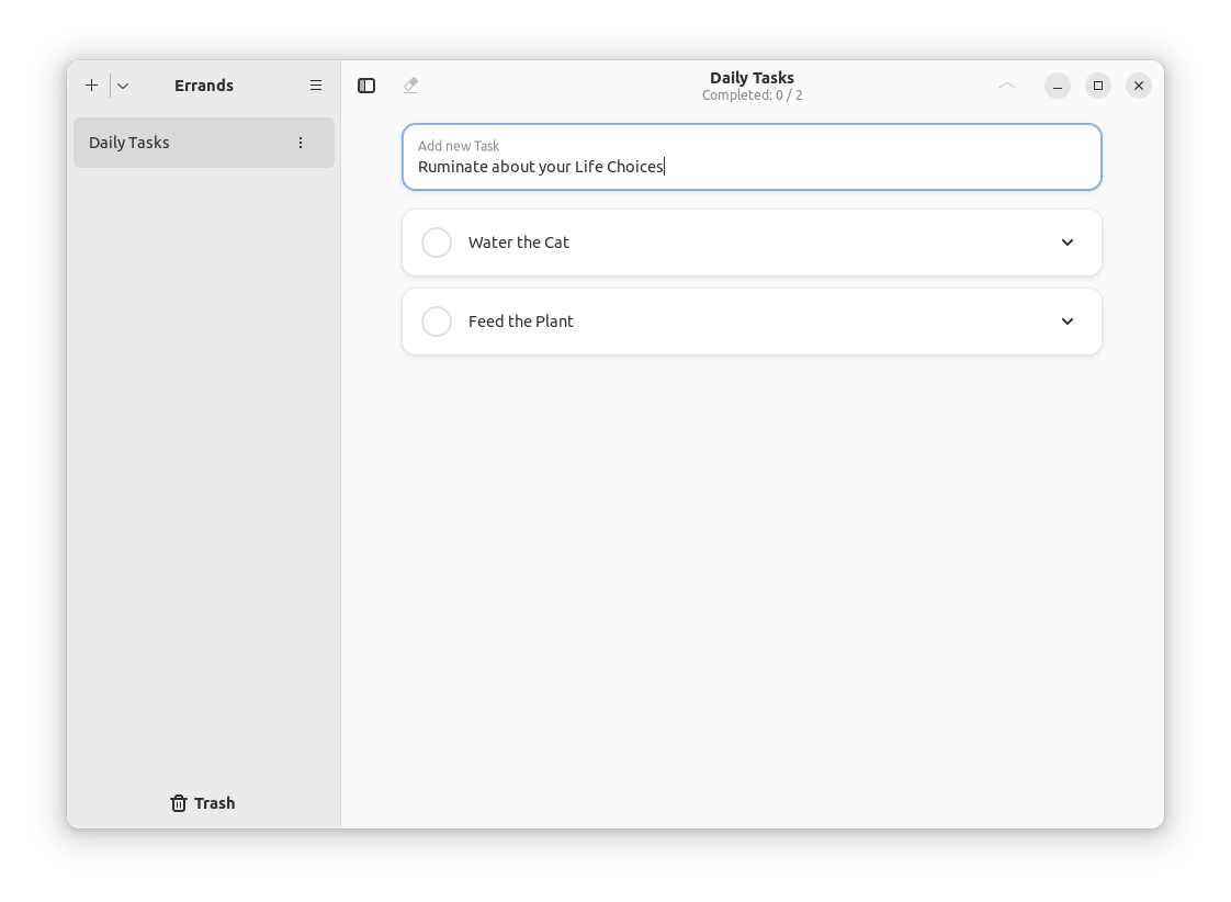 a screenshot of errands list of tasks and task creation