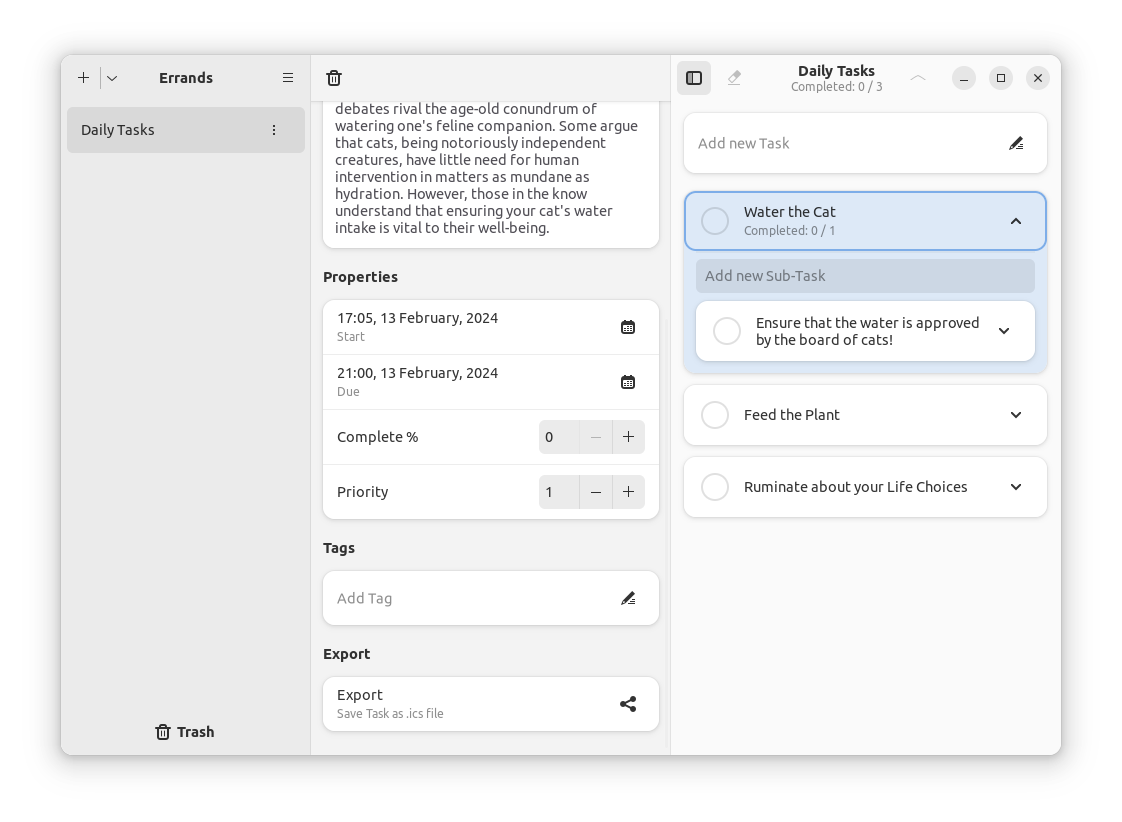 a screenshot of errands customization menu