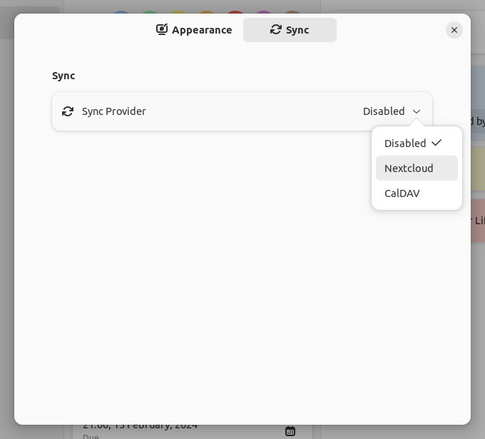 a screenshot of errands sync settings