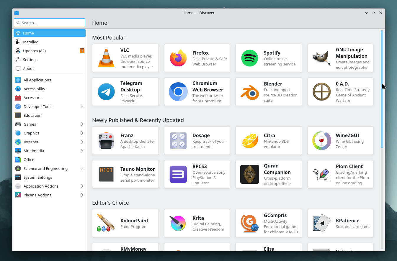 a screenshot of kde plasma 6 discover app