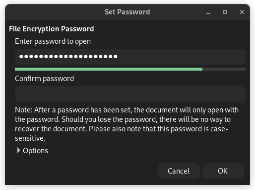 a screenshot of libreoffice 24.2 new password strength meter