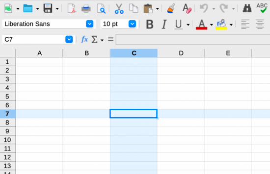 a screenshot of libreoffice 24.2 column row highlighting for active cell in calc