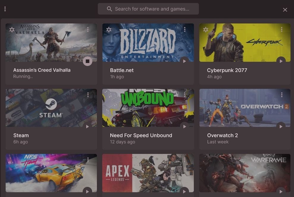 screenshot of bottles game launcher