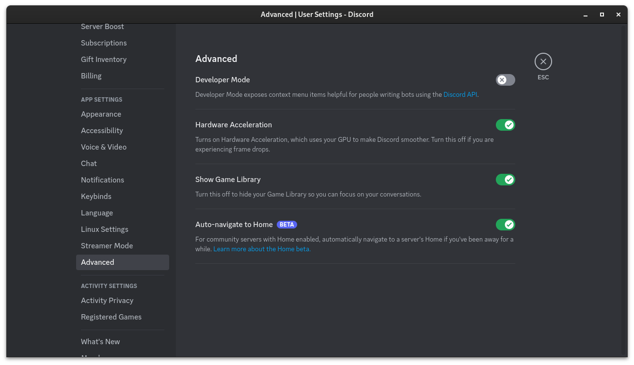 hardware acceleration toggled