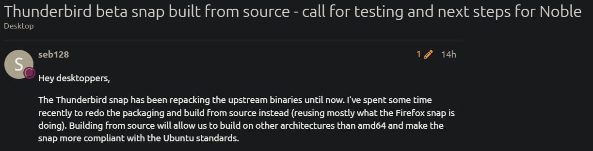 discourse thunderbird snap discussion