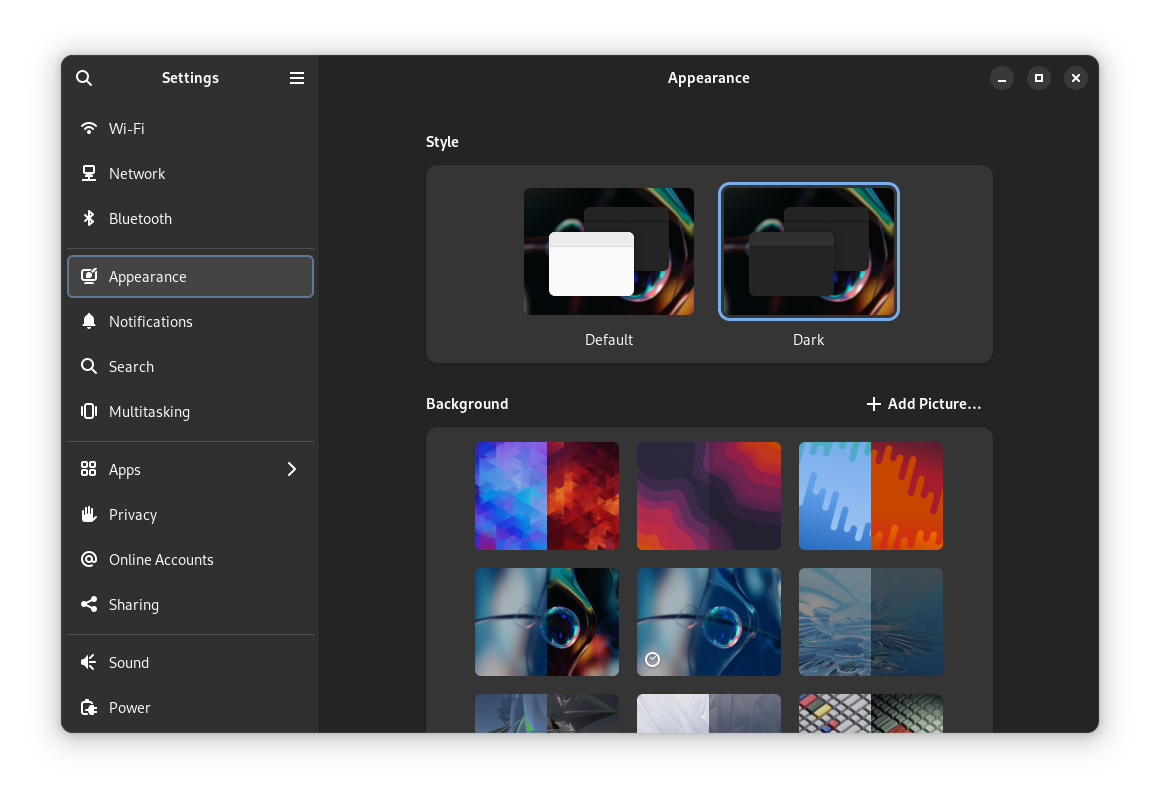 fedora gnome appearance settings