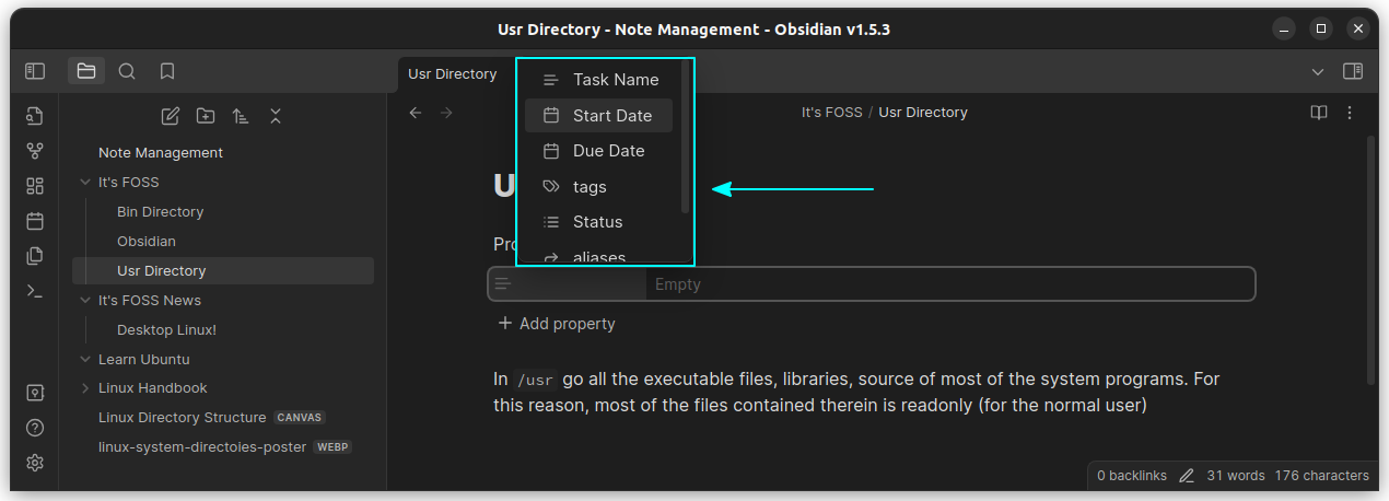 File Properties Field are Accessible across notes on the vault