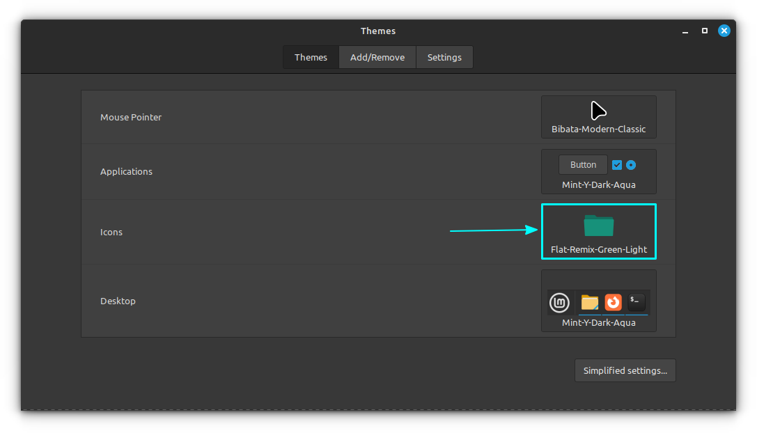 Themes settings show the current icon theme as Flat Remix