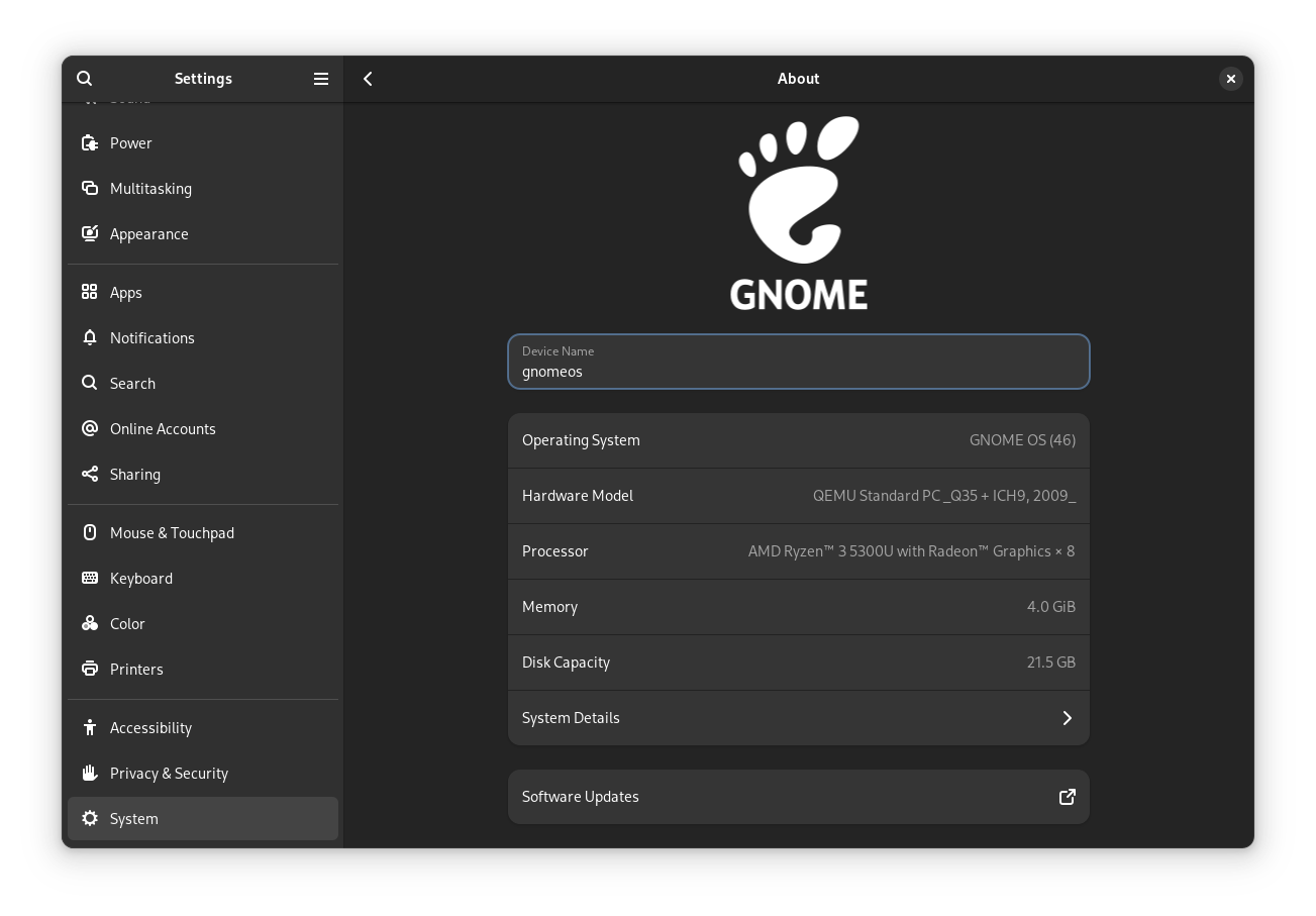gnome os 46 about screenshot
