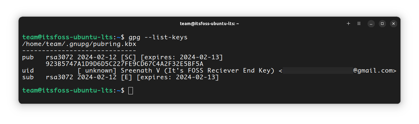 Listing keys at the sender’s end