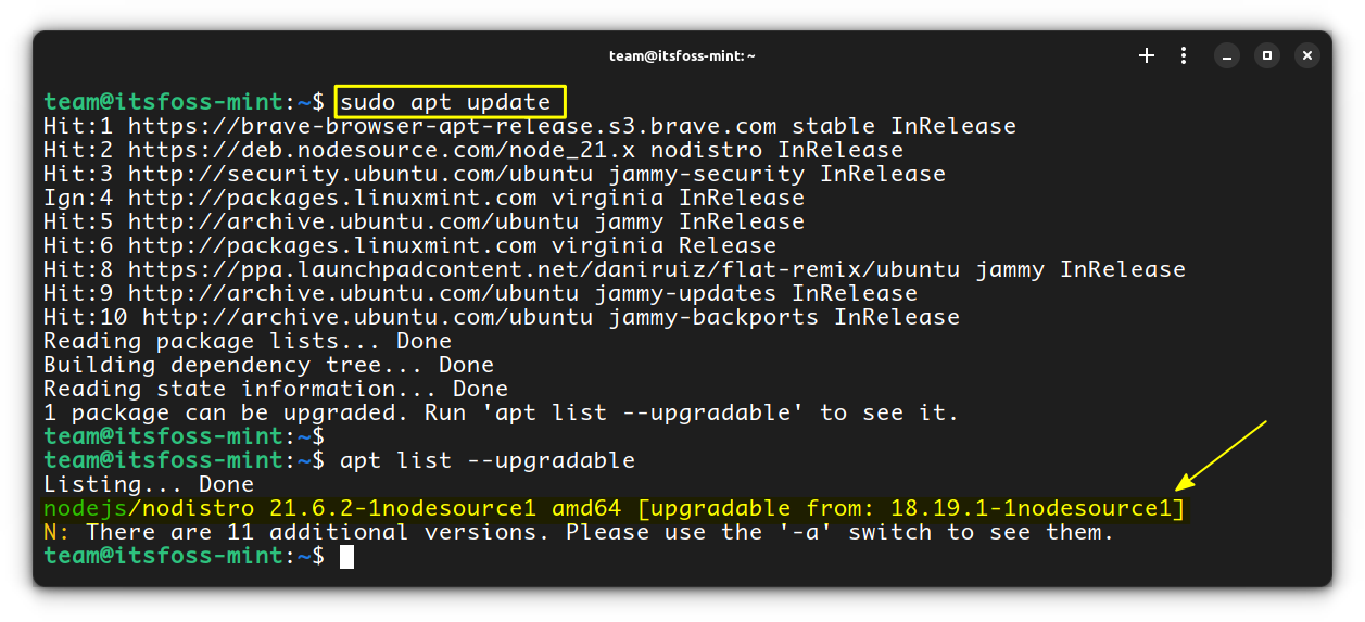 A New Node.js Version available on system updates