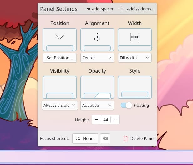 kde plasma panel setttings screenshot