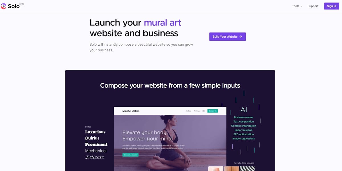 solo website builder website screenshot