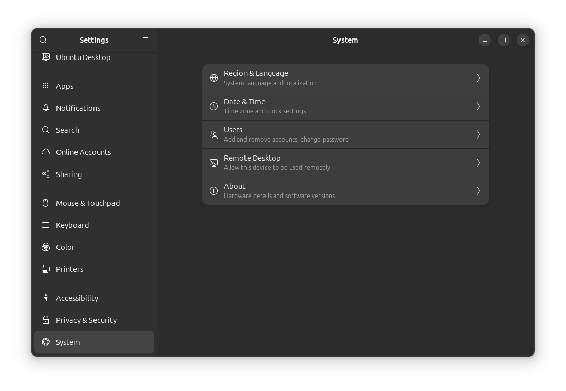 ubuntu 24.04 system settings