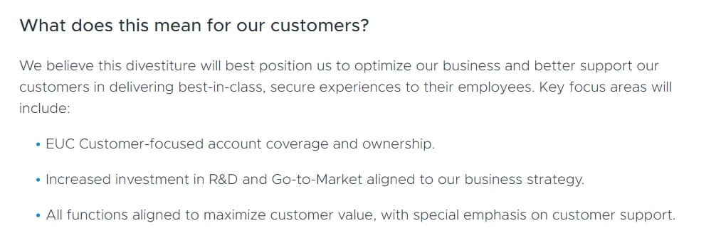 VMware End-User Computing Blog screenshot for what this acquisition means for customers