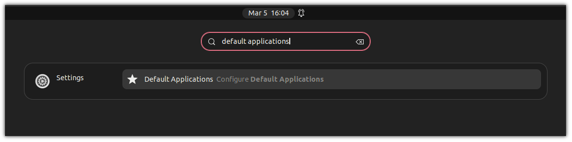 Seach for the default applications in the application menu