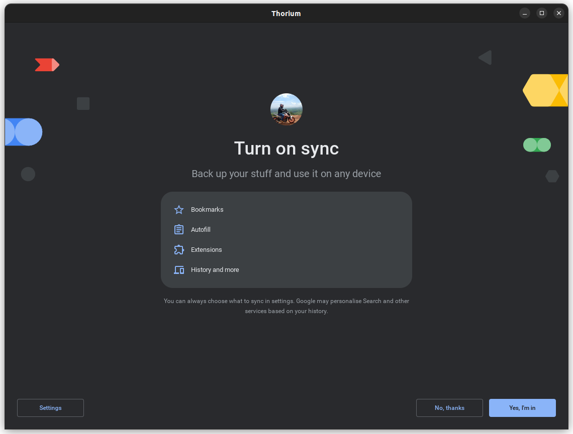a screenshot of thorium sync enabling screen