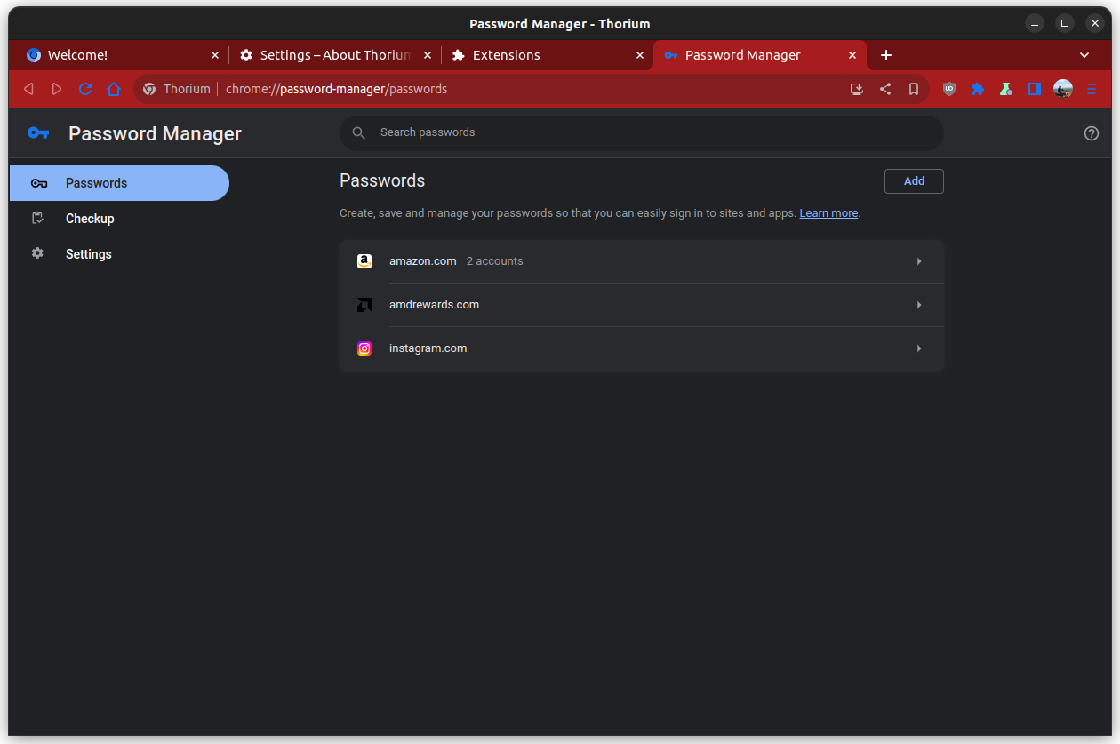 a screenshot of thorium password manager