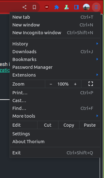 a screenshot of thorium three ribbon menu