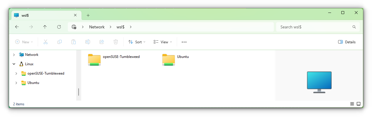 Click on the folder with the name of the WSL distro on which you want to browse a file