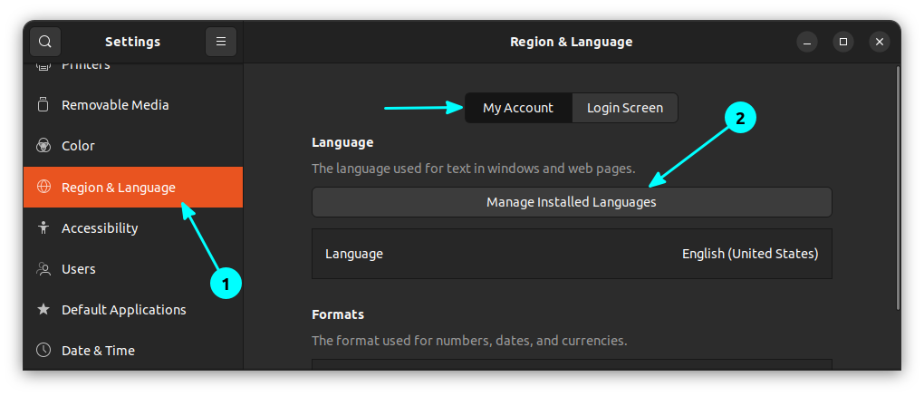 Click on Manage Installed Languages button