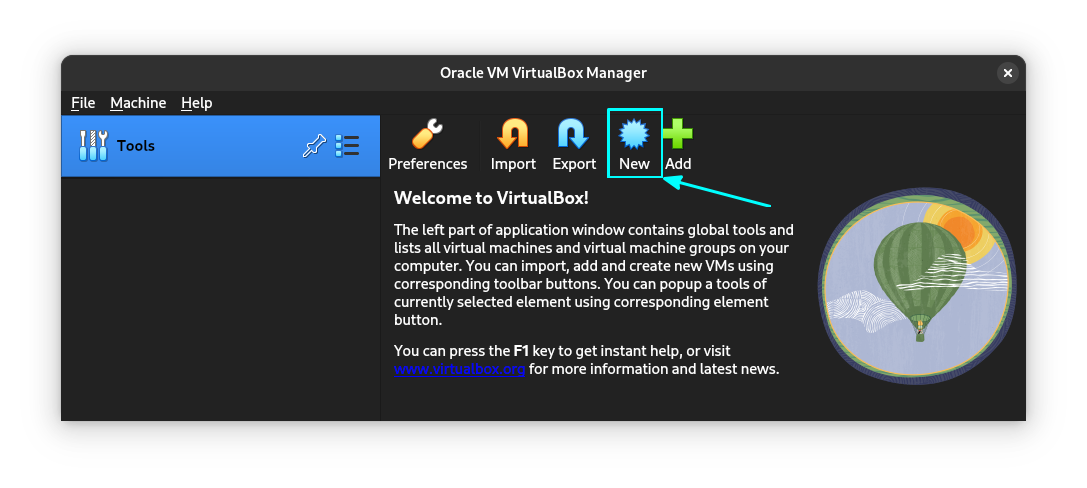 Click on the New button to start creating a new Virtual Machine