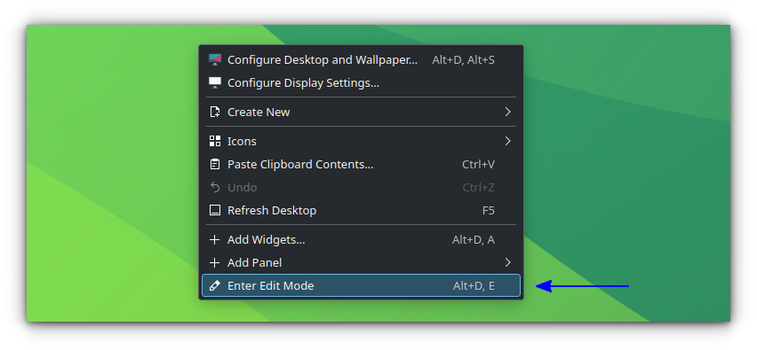 Enter to the Edit mode in KDE Plasma Desktop