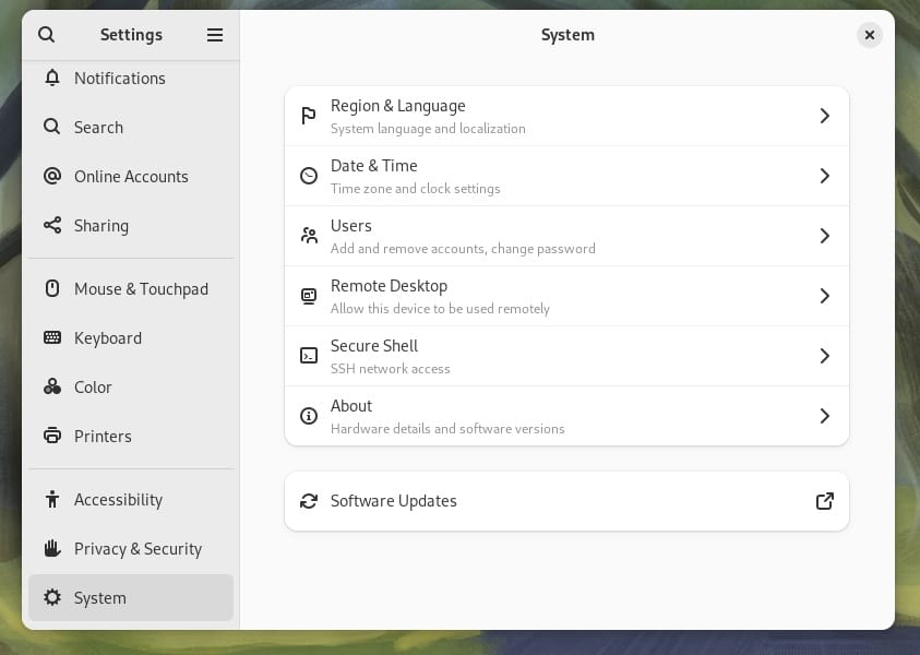 fedora 40 system settings