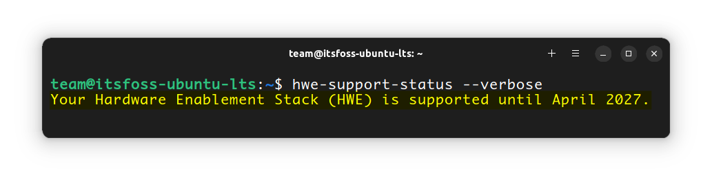 Ubuntu Support status shown in the terminal